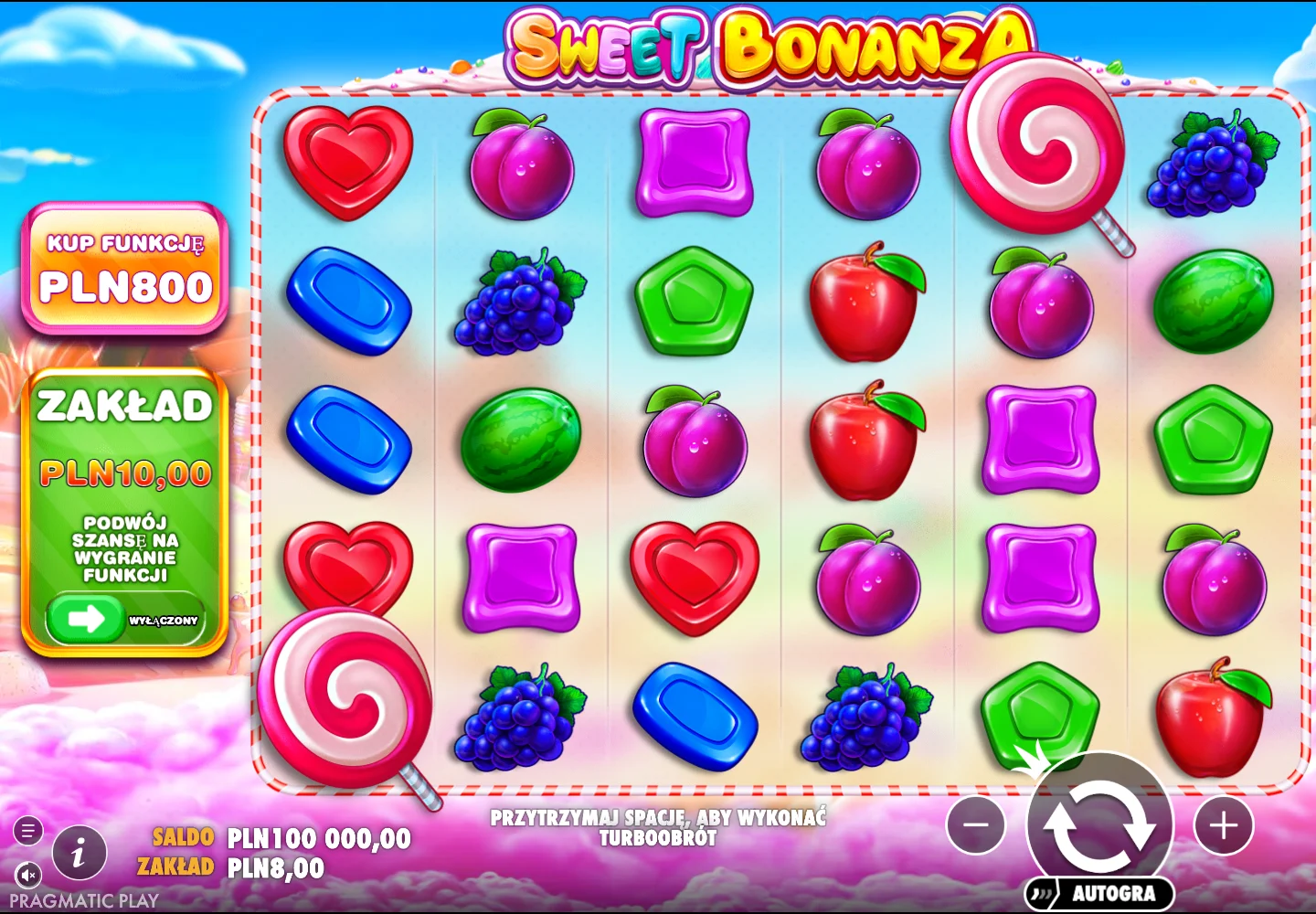 Sweet Bonanza — polski ekran gry demonstracyjnej